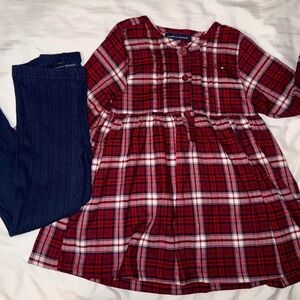 Tommy Hilfiger Red Plaid Dress with Navy Pants